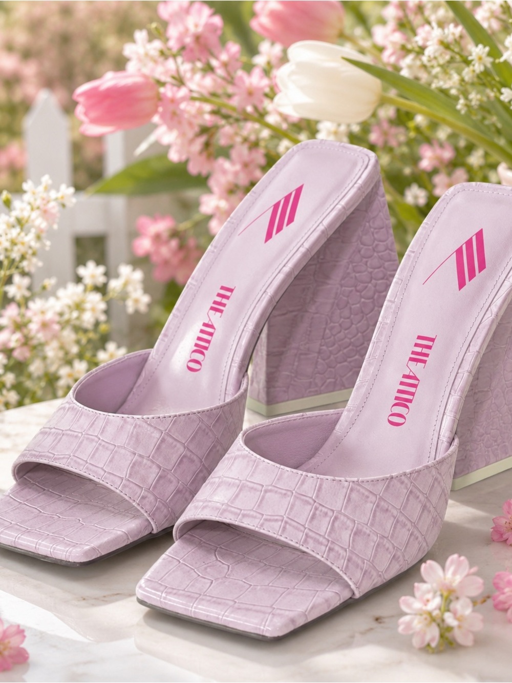 The Attico Lilac Croc-Embossed Square-Toe Mule